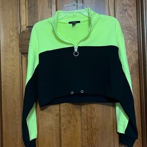 Forever 21 neon green and black 1/4 zip crop sweatshirt -size S